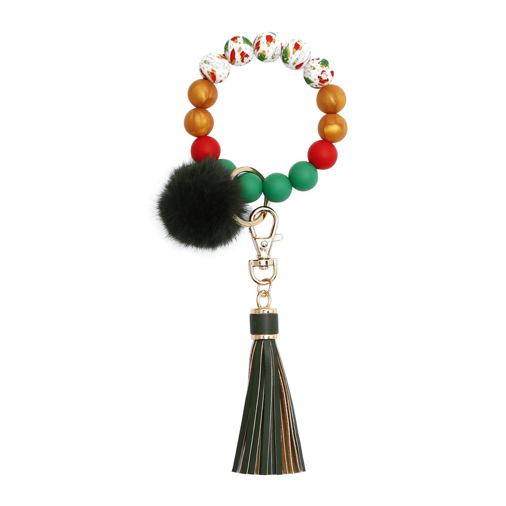 Wholesale Christmas Handmade Woven Silicone Tassel Wrist Keychain